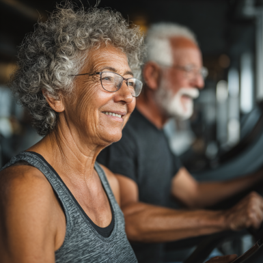 Adultos mayores realizando ejercicios de fitness
